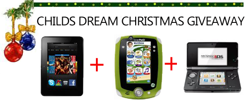 Enter to win ALL 3: Leap Pad, Nintendo DSi and a Kindle Fire for a Child’s Dream Christmas Giveaway!