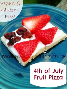 This vegan and gluten free fruit pizza is the perfect dessert for fourth of July, or any other get together! Bright and colourful, it's sure to please the crowd!