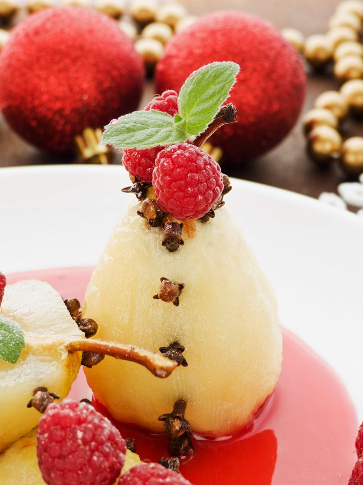 Poached Pears with Raspberry Sauce