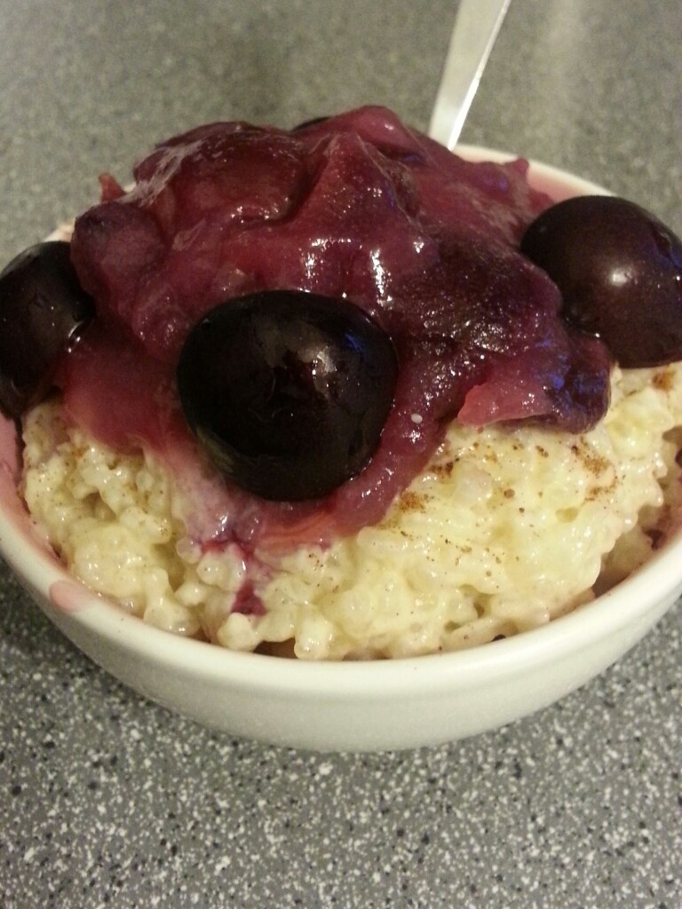 Vegan Rice Pudding with Cherry Sauce