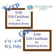 Win & Give $100 GC with Bethlehem Books #MissionGiveaway