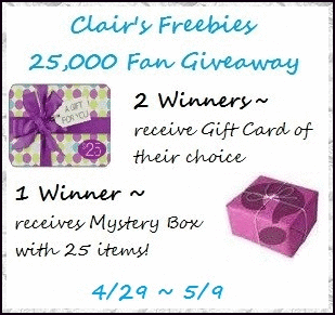 Clair's Freebies Celebration Giveaway Gift Cards & More