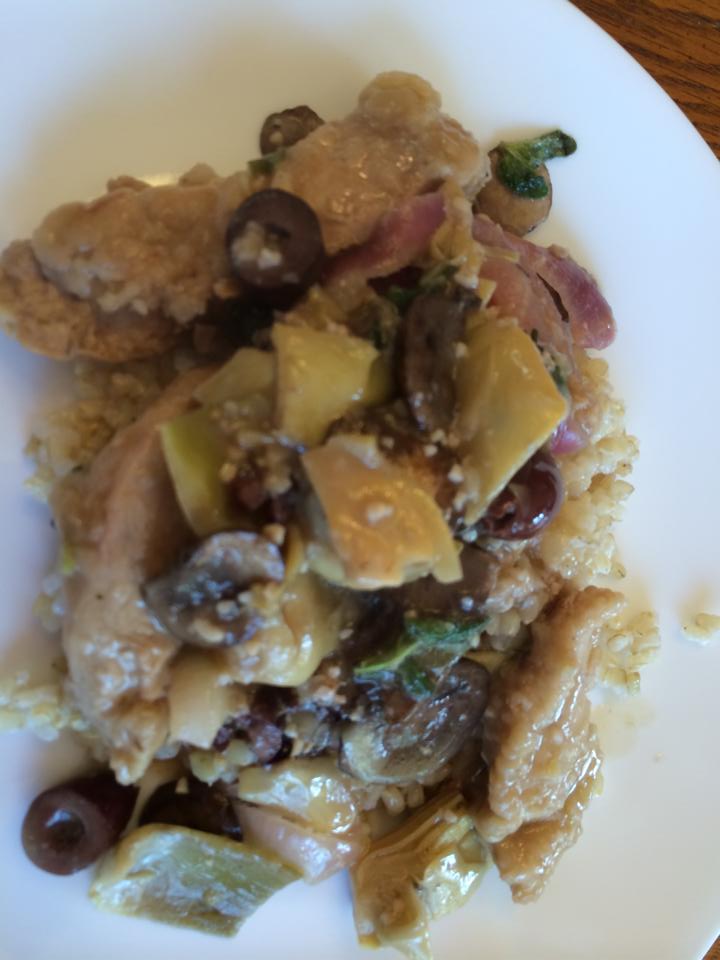 Pan Fried Pheasant with Mushrooms, Olives and Artichokes