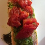 I love pesto sauces with salmon.  Since we eat gluten-free and dairy-free it can be hard to find great a great pesto.  Here my Daughter in law shares her recipe for Roasted Salmon with Cilantro Pesto!  