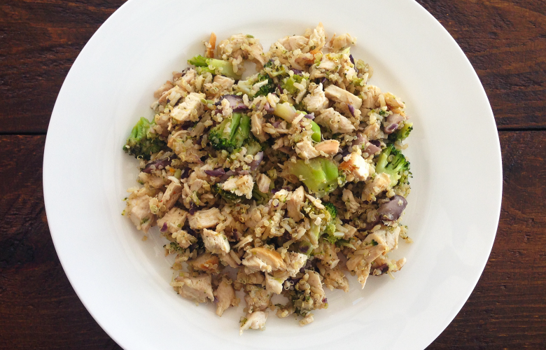 I love salads, this Chicken and Quinoa Salad hits the spot in the summer.  It's a nice light dinner and you don't have to use an oven.   