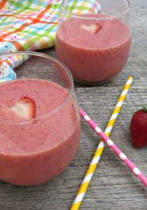 How do you describe luscious, sweet, juicy strawberries?  They go with just about anything.   I love them in Smoothies and am sharing this dairy-free recipe for a yummy breakfast or anytime Strawberries & Creme Smoothie Recipe!    