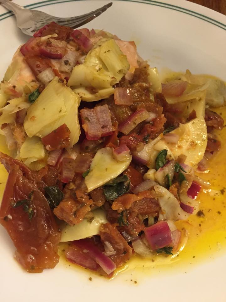 I have a Baked Sockeye Salmon in Foil Recipe for those of you who love fish.  This is an easy recipe for Salmon Baked in Foil.  The shallots, artichoke hearts and spices blend so well and baking in foil ensures the cooked Salmon is moist!