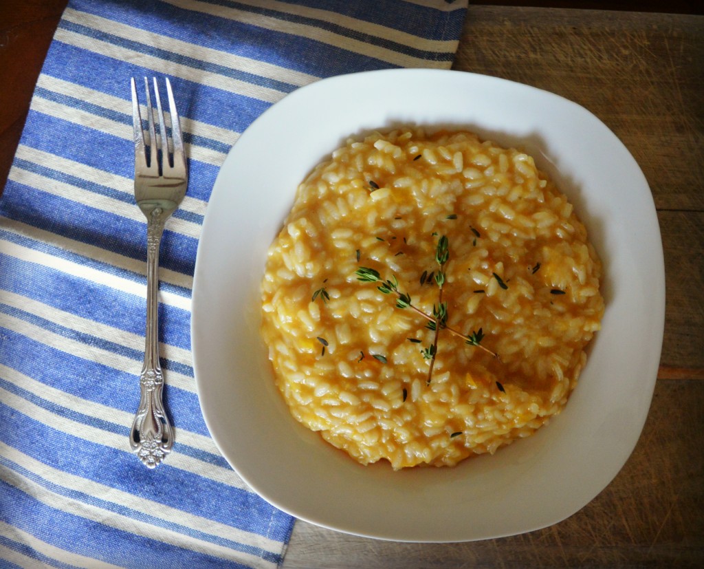 What better way to welcome in the fall than with a Butternut Squash Risotto recipe!  This Butternut Squash Risotto tastes absolutely decadent. Its rich, creamy flavor is surprising in this vegan and gluten free dish.  
