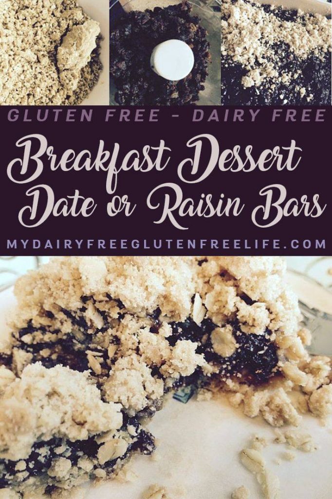 Gluten Free Dairy Free Breakfast Dessert Date or Raisin Bars. Easy gluten free dessert | Grab and Go Gluten Free Dairy Free Breakfast | Dairy Free Snack Bars | DF GF Lunchbox Snack