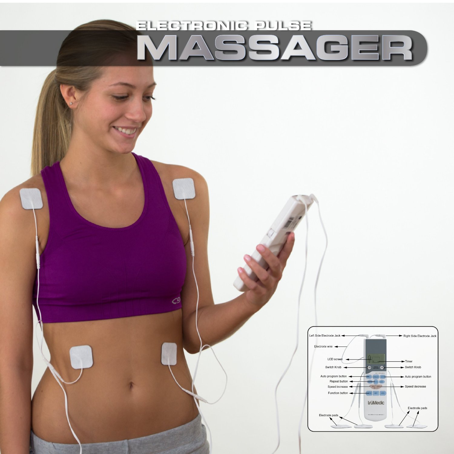 Electronic TENS Unit Pulse Massager by TruMedic