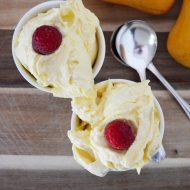 Want a nice dairy free ice cream that you can easily make at home?   This recipe is for mango but I am sure any fruit would be just as tasty in this recipe for NICE dairy free ice cream!  