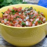 This salsa called Pico de Gallo is also called salsa fresca.  It is served with most Mexican dishes.  I have grown to love this salsa over my eggs for breakfast!