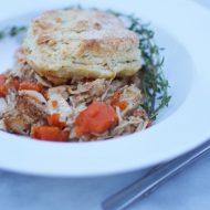 Did you think that eating gluten and dairy free would mean boring food and giving up your favorites?  I have a fantastic recipe for a Biscuit Chicken Skillet Dinner that is both dairy and gluten free!    